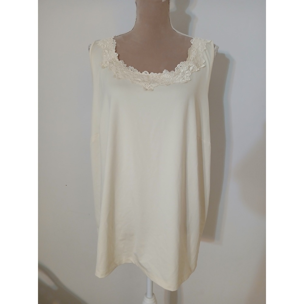 Catherines Womens 1X 18/20W Cream Lace Trim Scoop Neck Sleeveless Tank Top Ivory